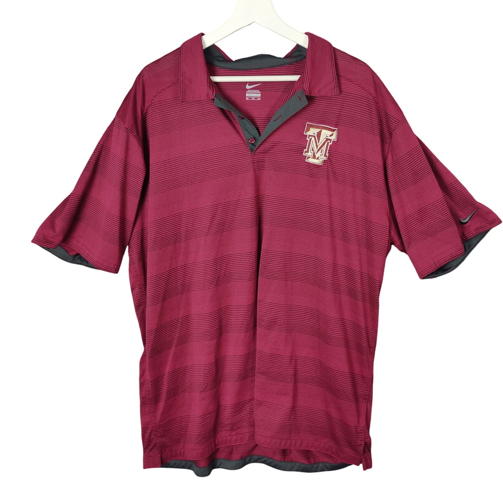 Nike Maroon Golf Polo Shirt Striped‎ TM Logo Athletic Training Mens Size XXL